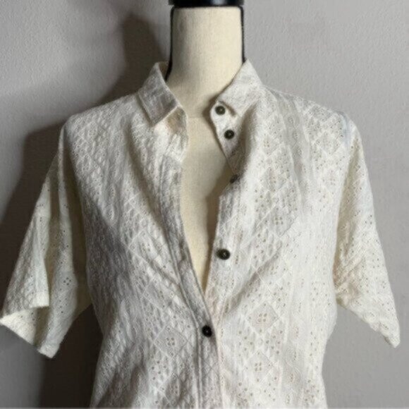 Current Elliott Oversized Smock Eyelet Lace Shirt Dress - Picture 9 of 10